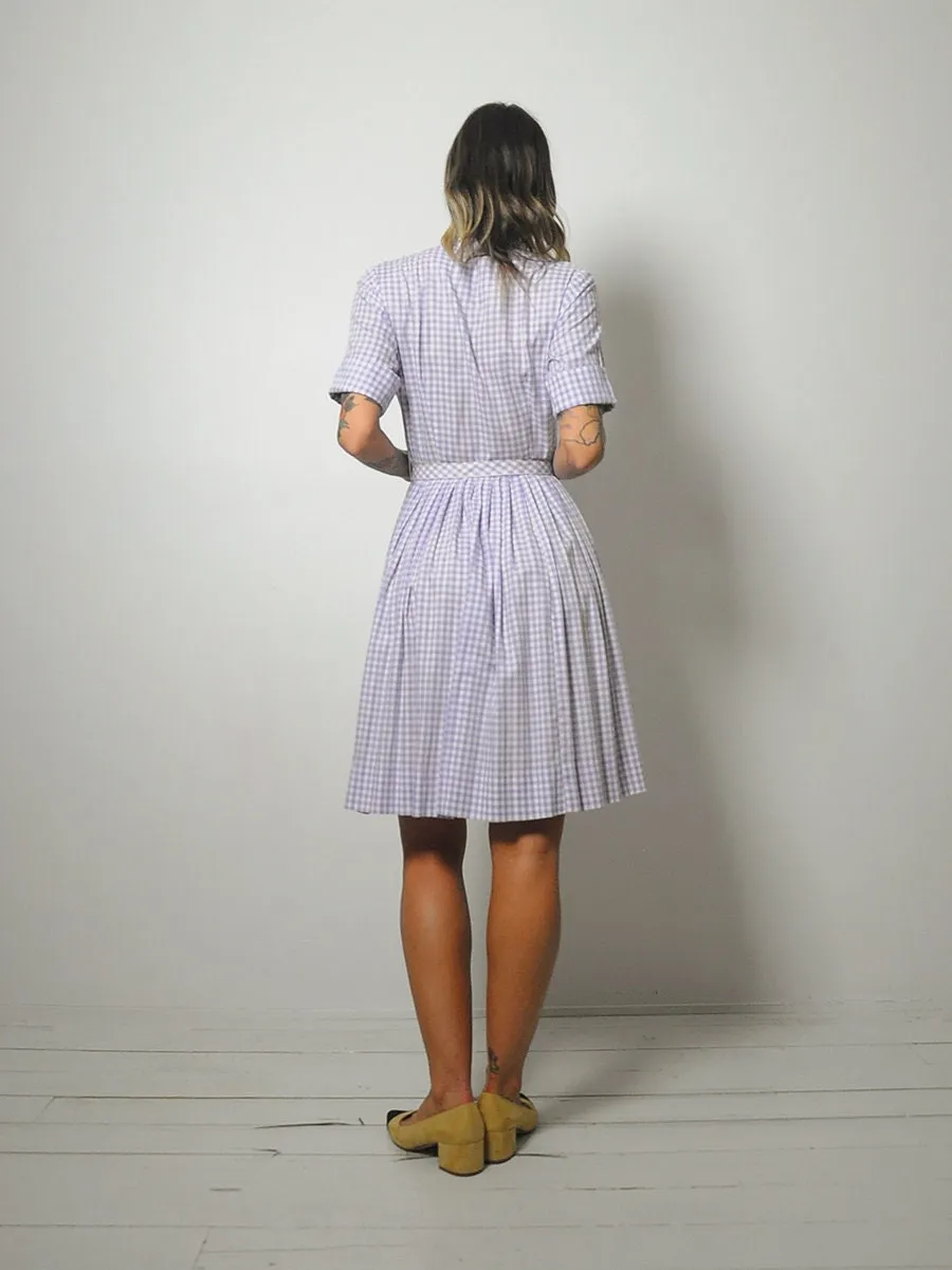 1950's Lavender Gingham Shirt Dress