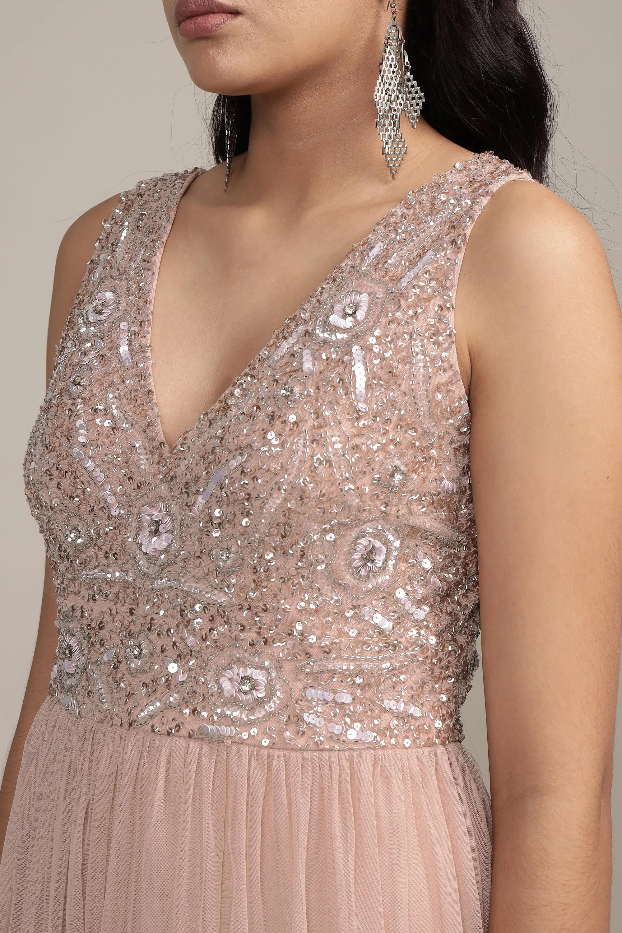 Addie Embellished Maxi Dress in Taupe