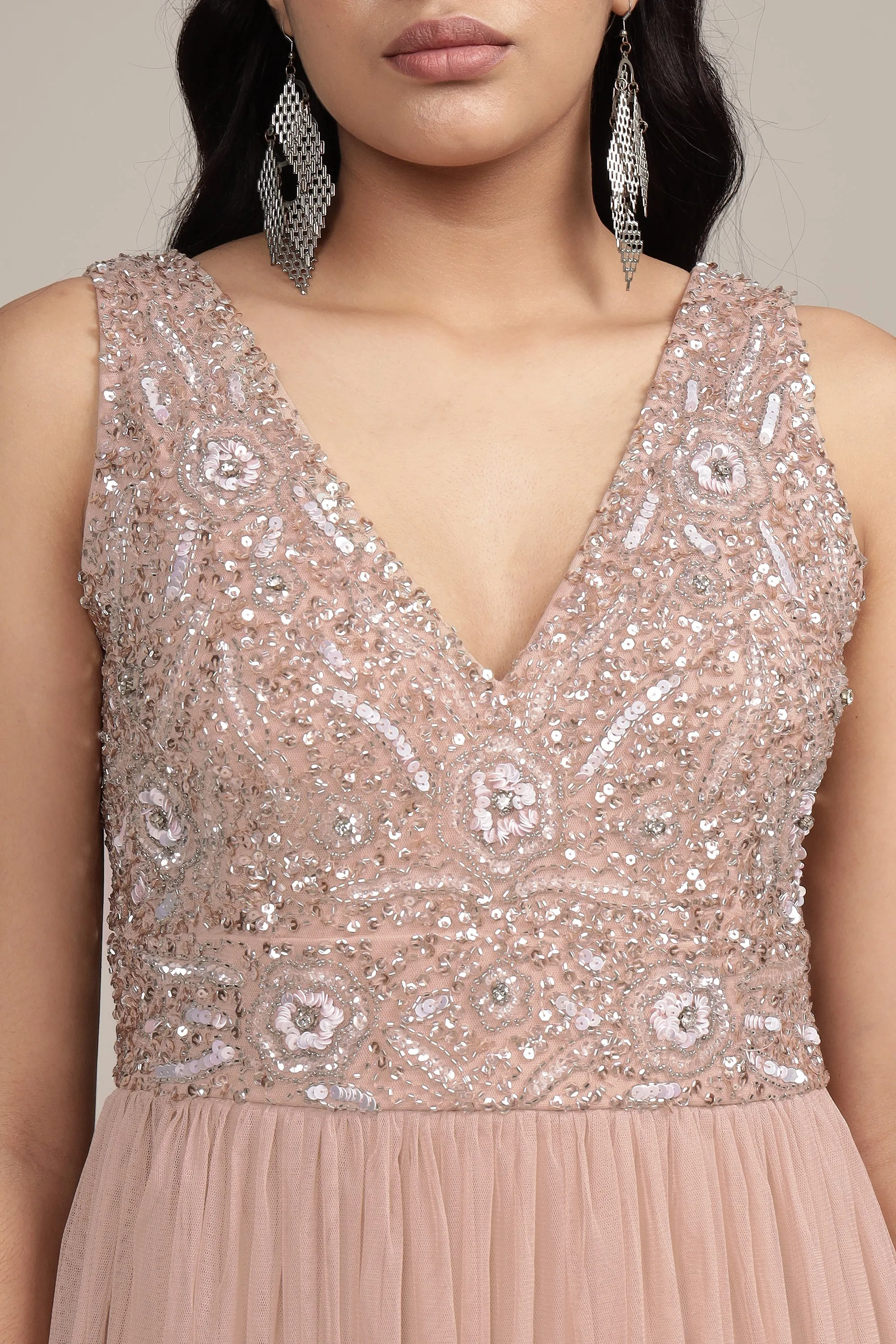 Addie Embellished Maxi Dress in Taupe