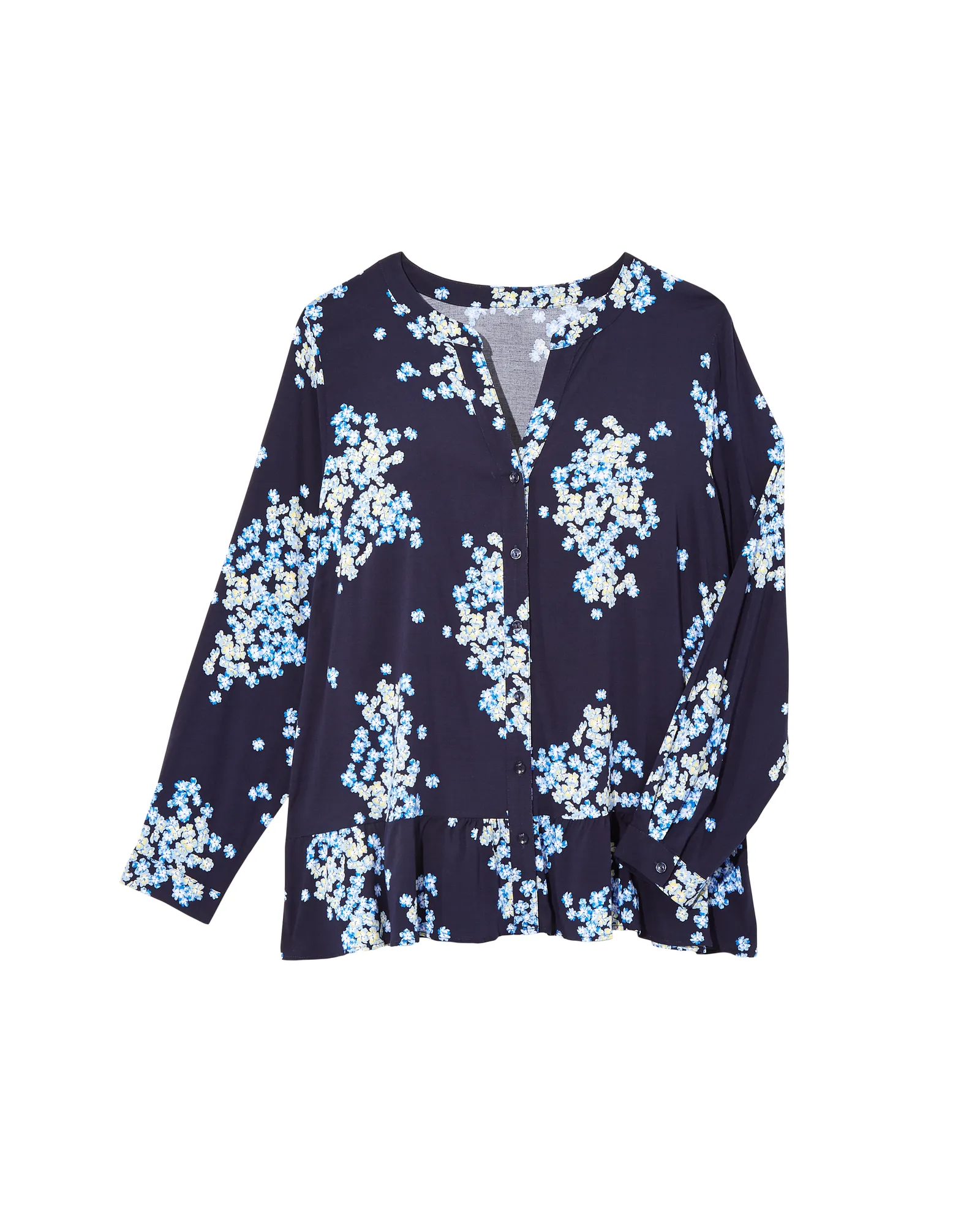 Alex Ruffle Hem Button-Down | Navy / Yellow