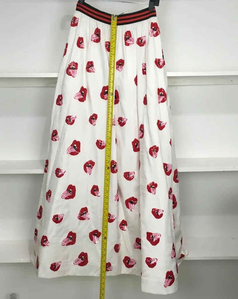 Alice   Olivia Print Rolling Stone's Mouth High Waist  Maxi Skirt