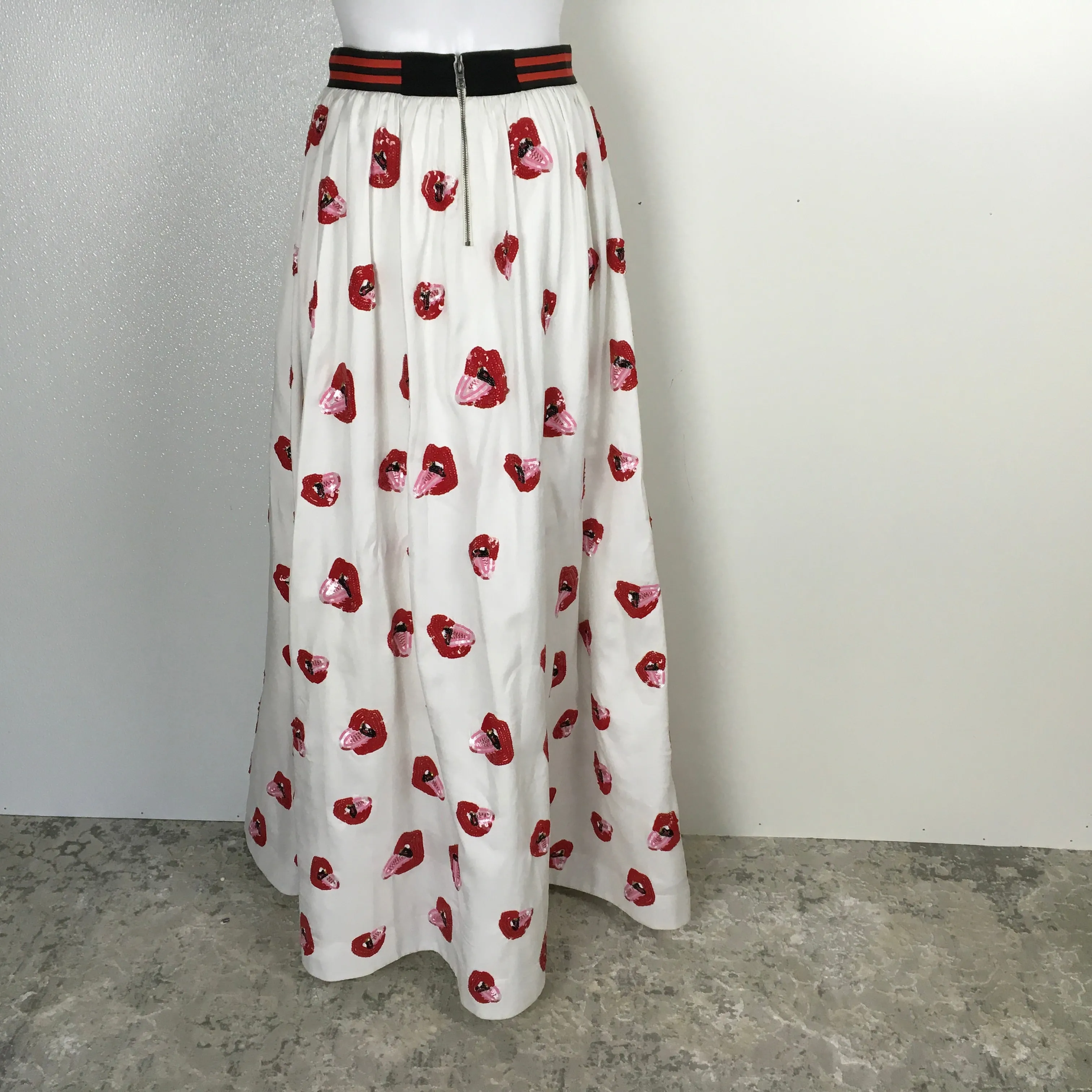 Alice   Olivia Print Rolling Stone's Mouth High Waist  Maxi Skirt