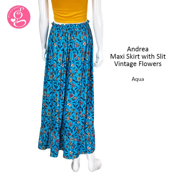 Andrea Maxi Skirt With Slit Vintage Flowers