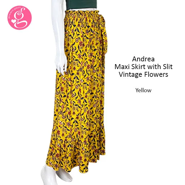 Andrea Maxi Skirt With Slit Vintage Flowers