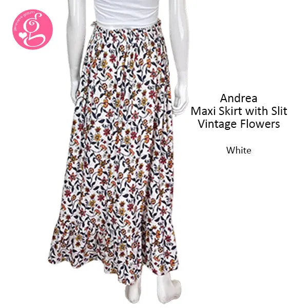 Andrea Maxi Skirt With Slit Vintage Flowers