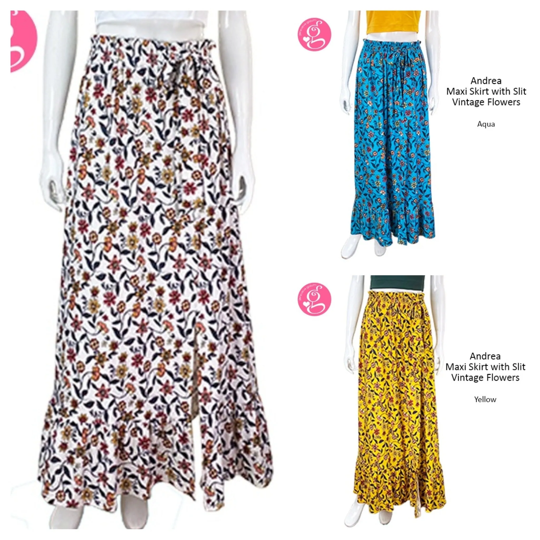 Andrea Maxi Skirt With Slit Vintage Flowers
