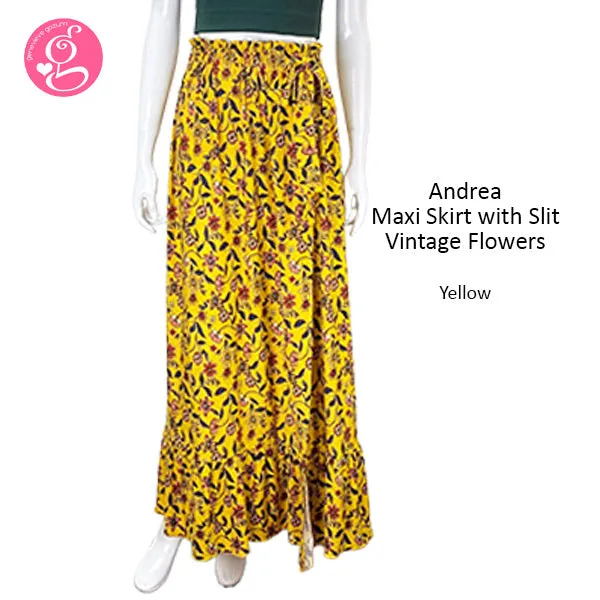 Andrea Maxi Skirt With Slit Vintage Flowers