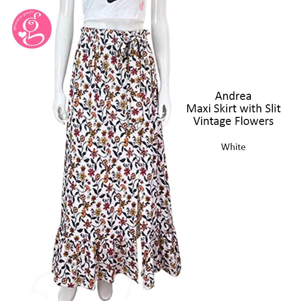 Andrea Maxi Skirt With Slit Vintage Flowers
