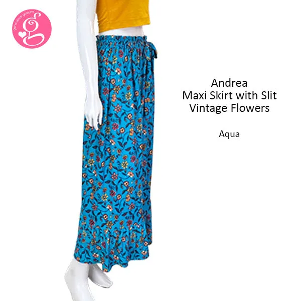 Andrea Maxi Skirt With Slit Vintage Flowers