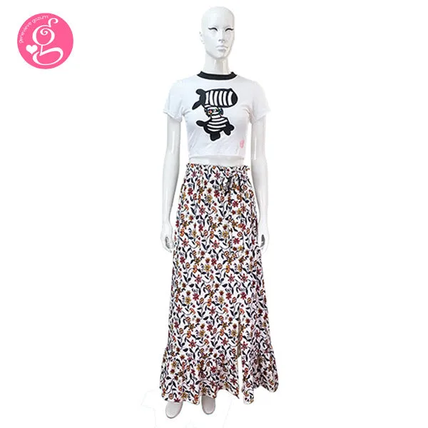 Andrea Maxi Skirt With Slit Vintage Flowers