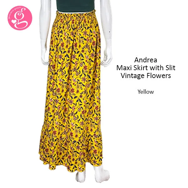 Andrea Maxi Skirt With Slit Vintage Flowers