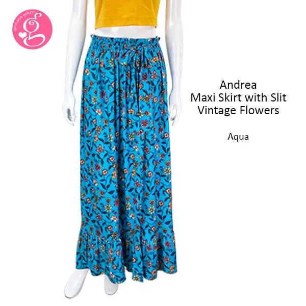 Andrea Maxi Skirt With Slit Vintage Flowers