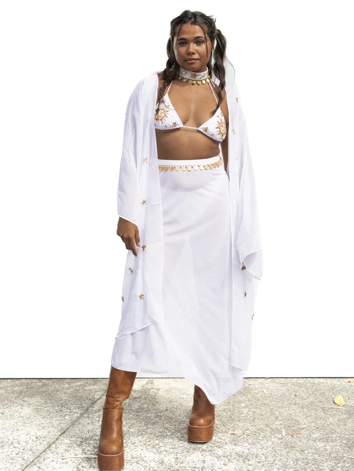 AURORA MESH MIDI SKIRT - WHITE