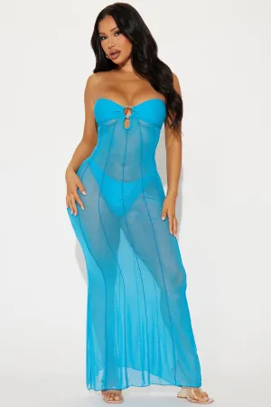 Avalon 2 Piece Mesh Cover Up Maxi Dress Set - Blue