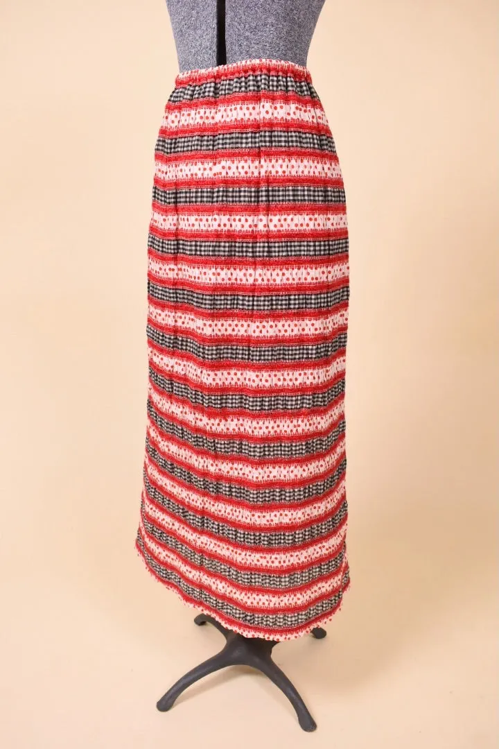 B&W Gingham and Red Polka Dot Tiered Maxi Skirt, M