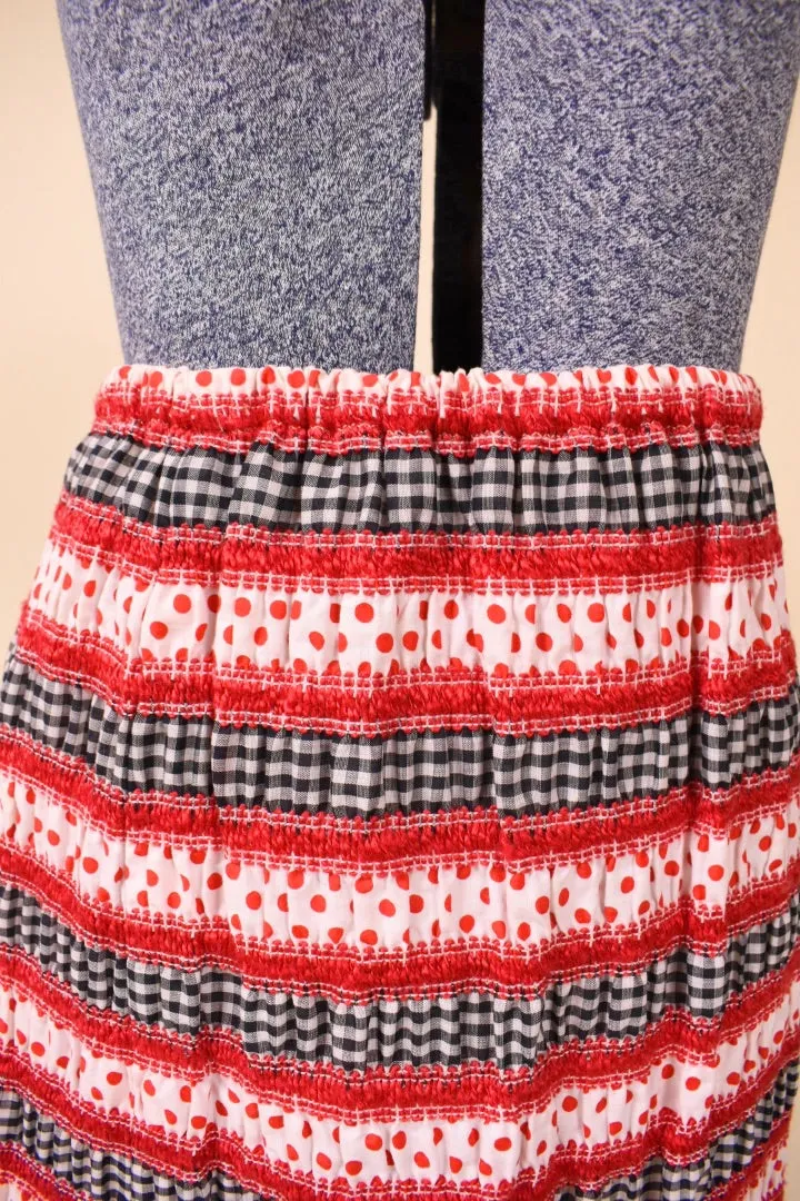 B&W Gingham and Red Polka Dot Tiered Maxi Skirt, M