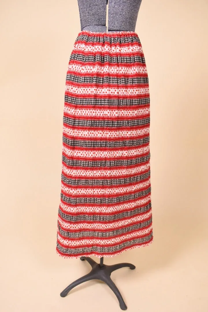 B&W Gingham and Red Polka Dot Tiered Maxi Skirt, M