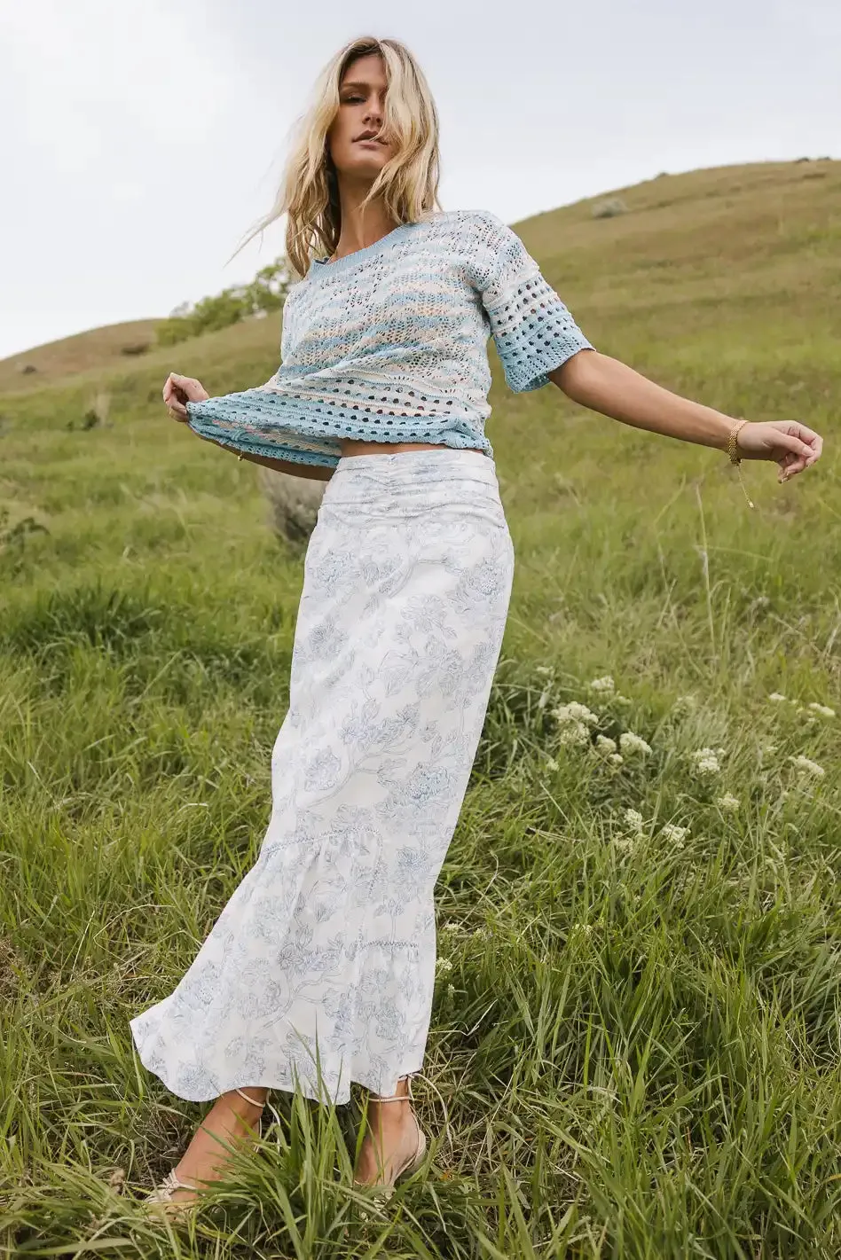 Bastien Floral Skirt in Blue - FINAL SALE