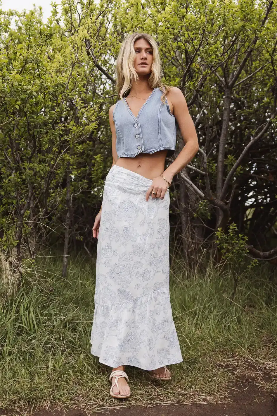Bastien Floral Skirt in Blue - FINAL SALE