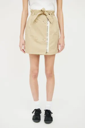 Beige Belted Zip Front Short Skirt