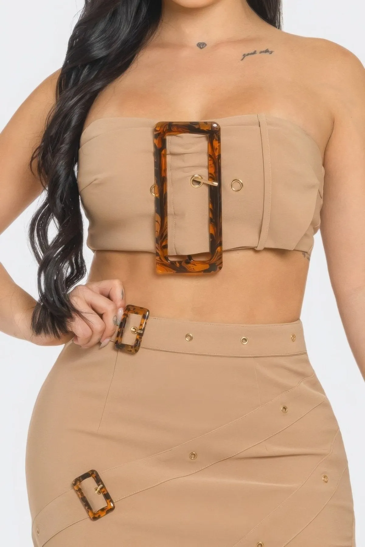 Belt Buckle Crop Top & Skirt Set