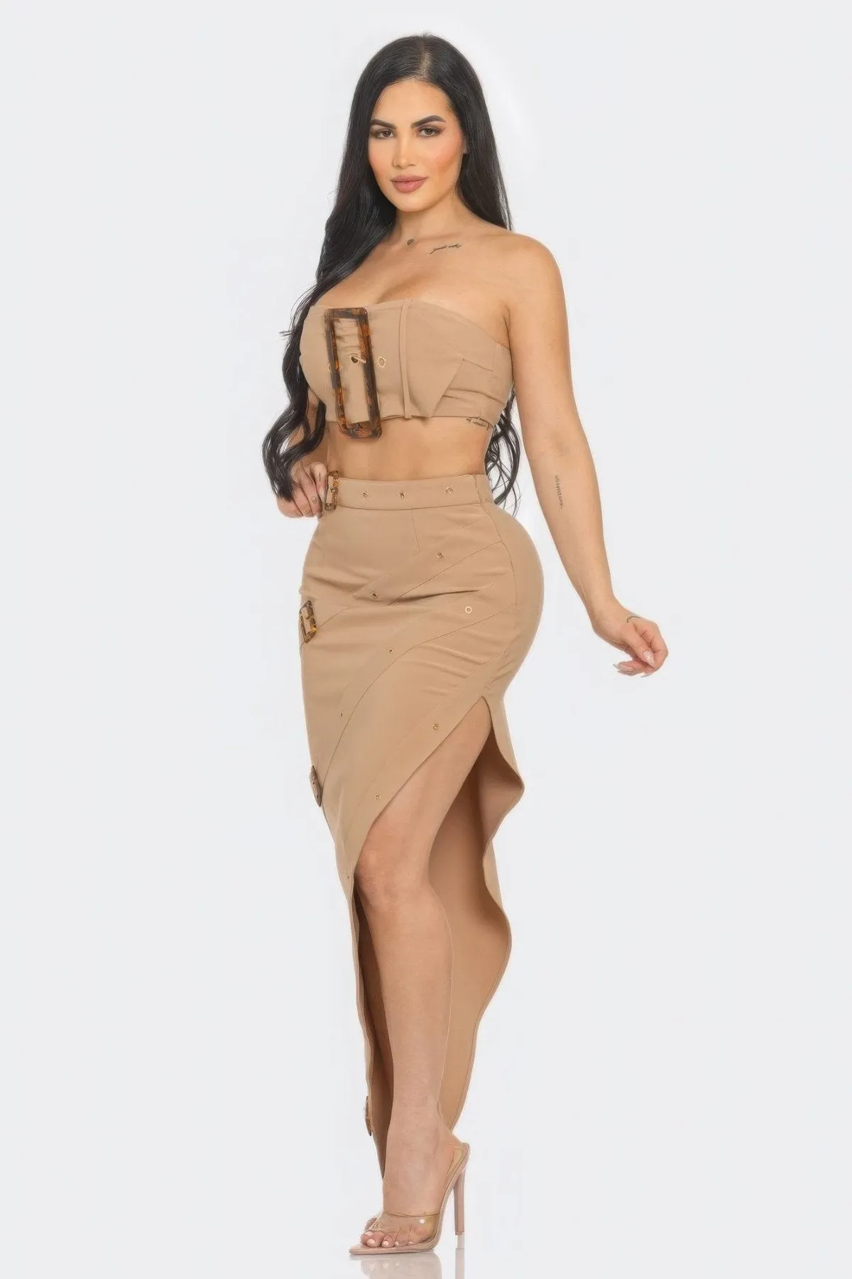 Belt Buckle Crop Top & Skirt Set