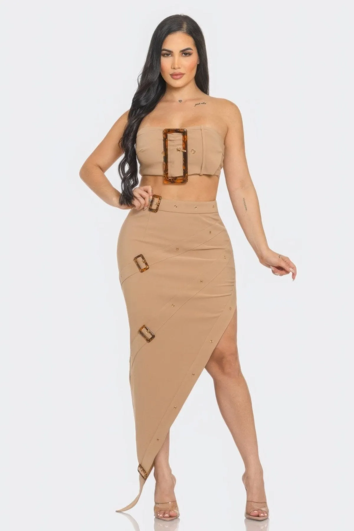 Belt Buckle Crop Top & Skirt Set