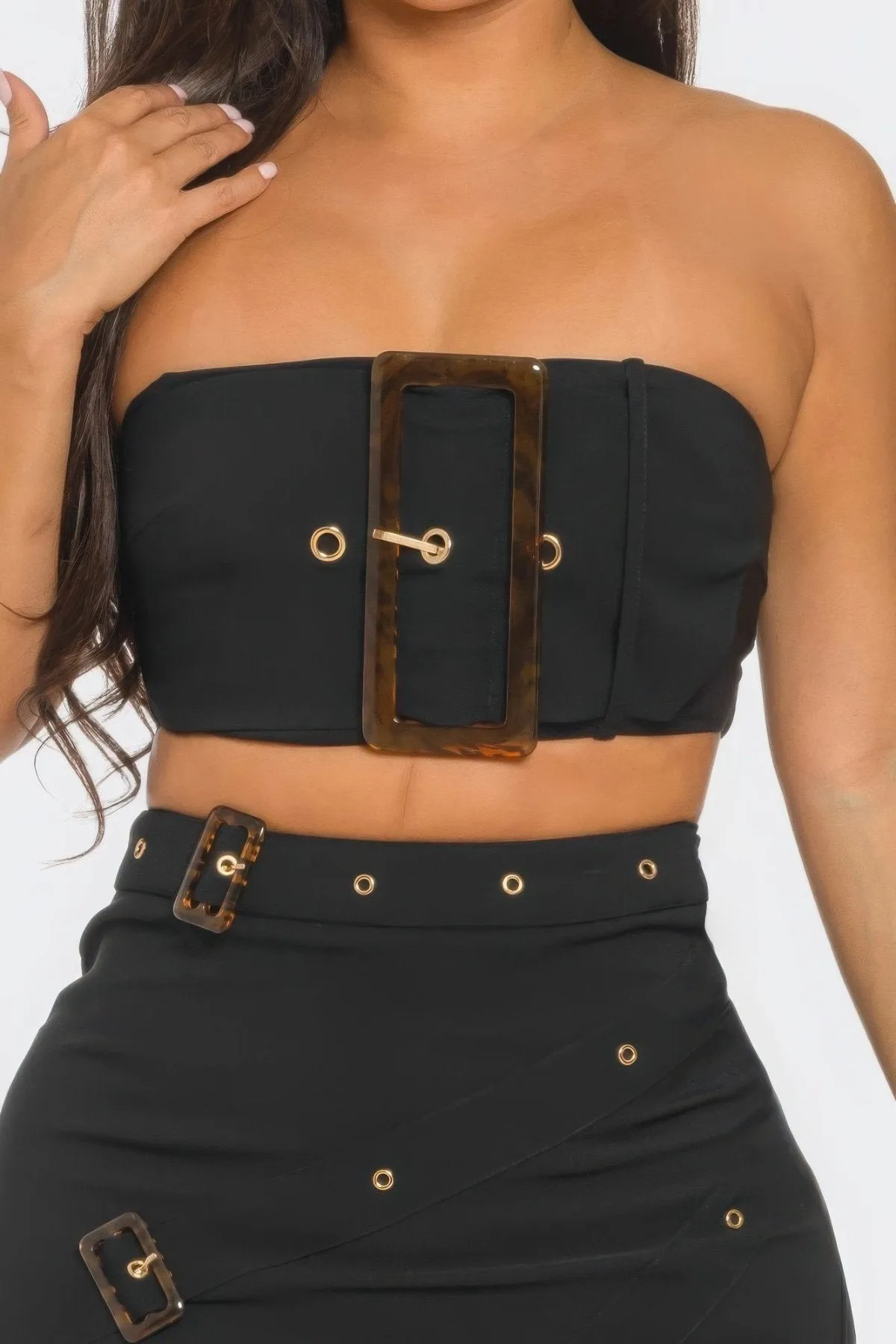 Belt Buckle Crop Top & Skirt Set