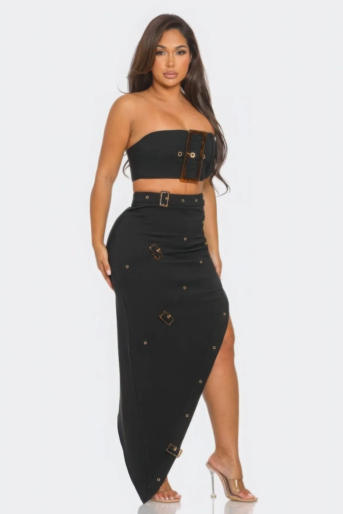 Belt Buckle Crop Top & Skirt Set