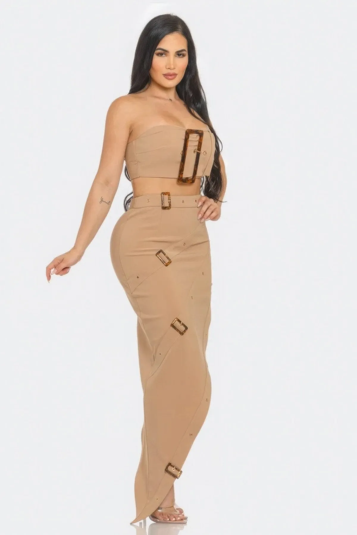 Belt Buckle Crop Top & Skirt Set
