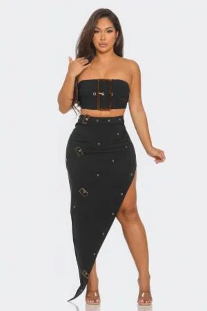 Belt Buckle Crop Top & Skirt Set