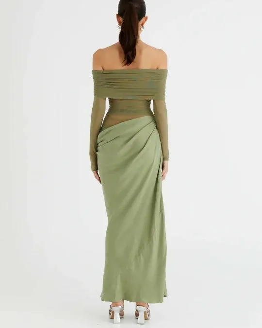 Benni Yasmin Off-Shoulder Maxi Dress Pistachio