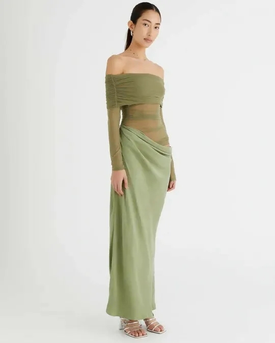 Benni Yasmin Off-Shoulder Maxi Dress Pistachio