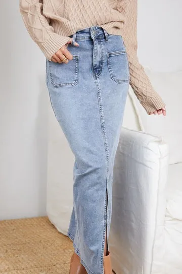 Billie stretch Denim maxi Skirt