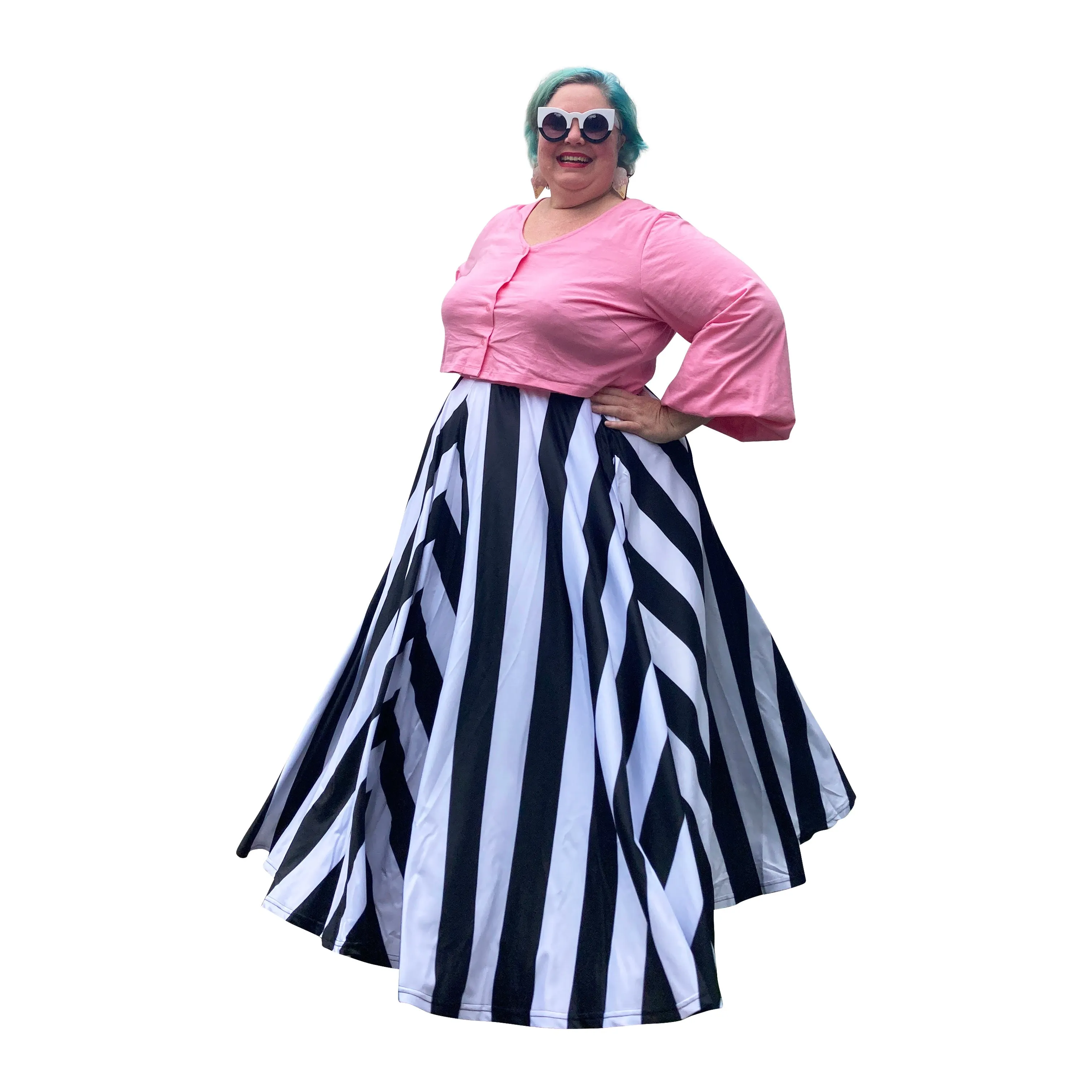 Black & white Stripe Maxi Skirt - Voluminous full circle skirt