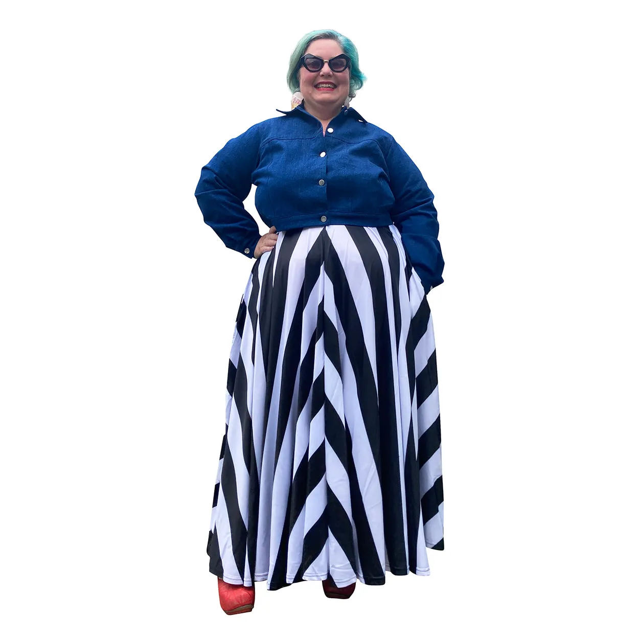 Black & white Stripe Maxi Skirt - Voluminous full circle skirt