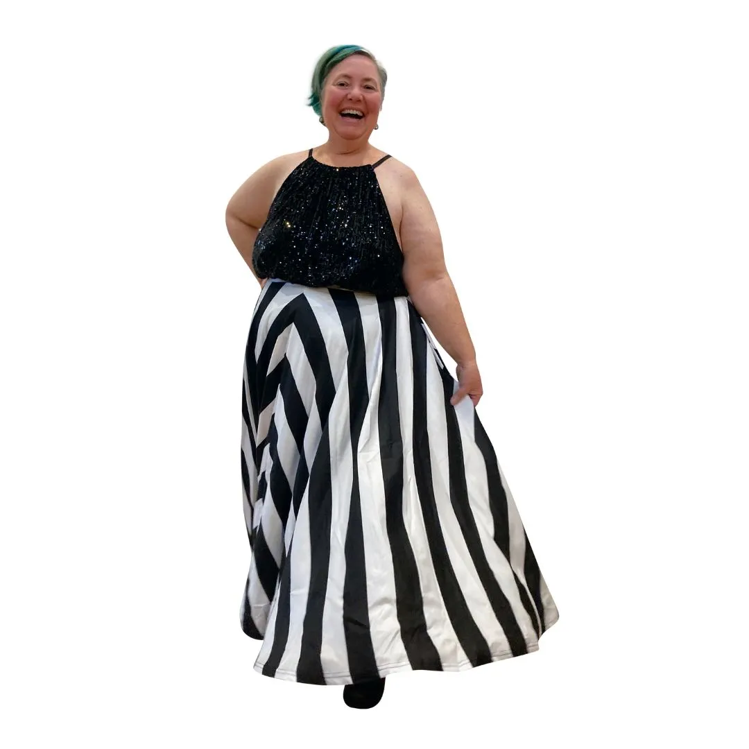 Black & white Stripe Maxi Skirt - Voluminous full circle skirt