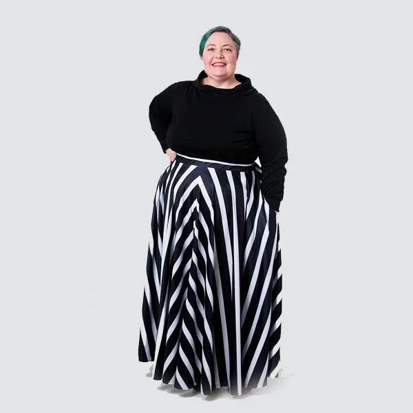 Black & white Stripe Maxi Skirt - Voluminous full circle skirt