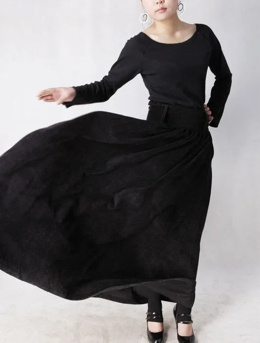 Black Corduroy maxi skirt woman long skirt MM35#