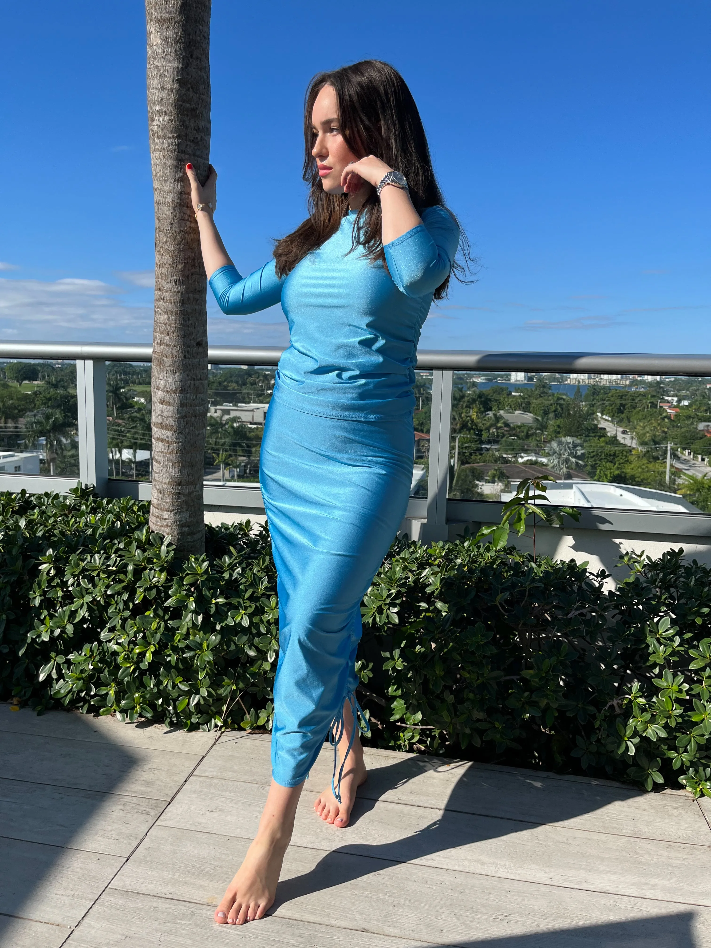 Blue Rouche Swim Top