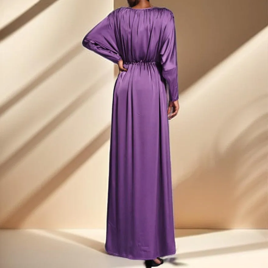 Boat Neck Silky Maxi Dress with Raglan Sleeves
