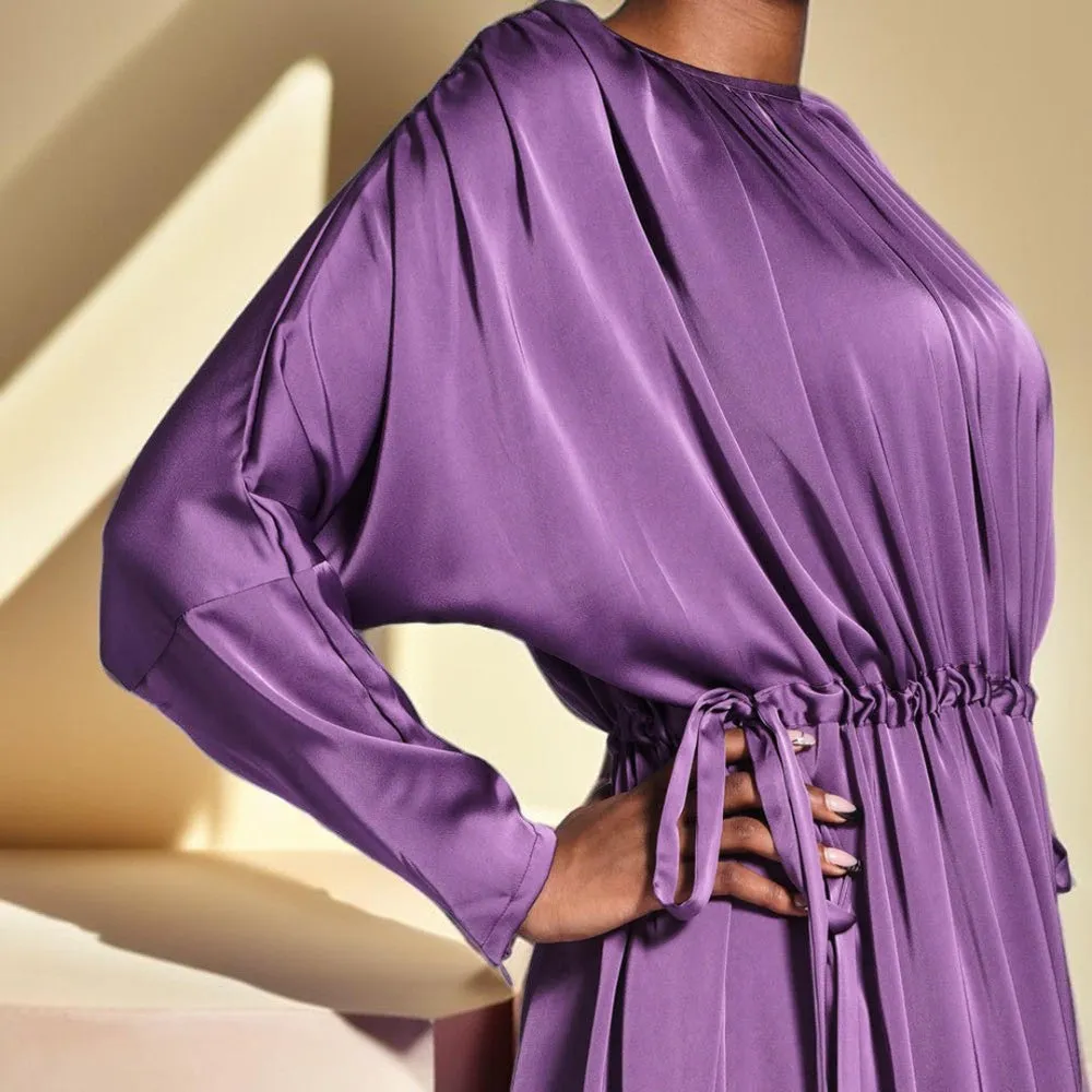 Boat Neck Silky Maxi Dress with Raglan Sleeves