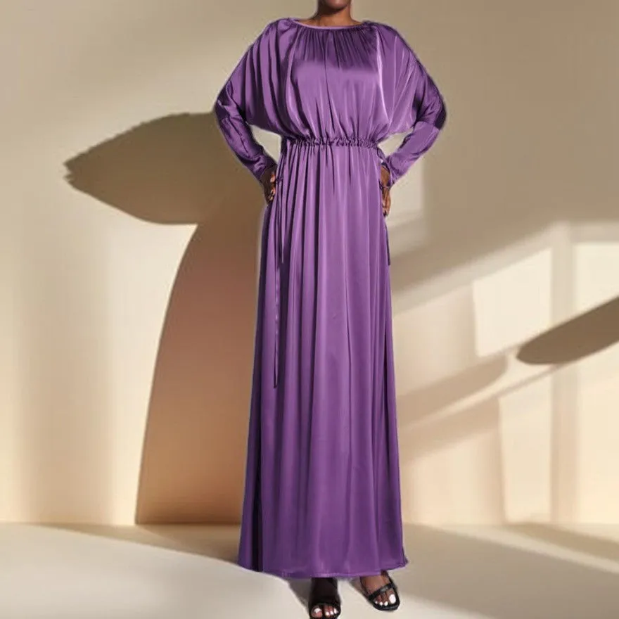 Boat Neck Silky Maxi Dress with Raglan Sleeves