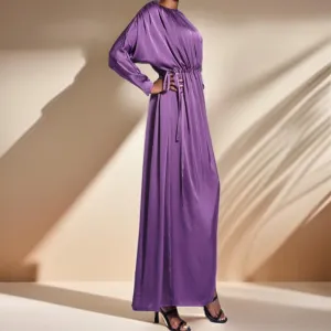Boat Neck Silky Maxi Dress with Raglan Sleeves