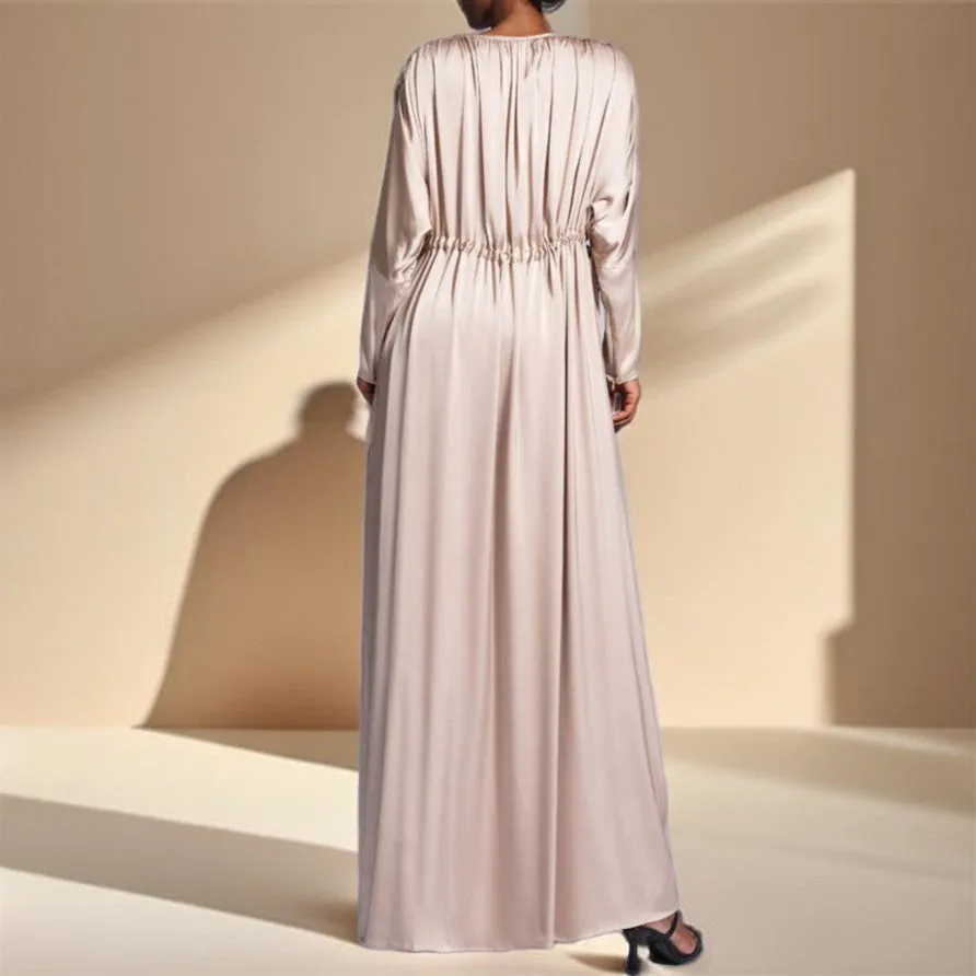 Boat Neck Silky Maxi Dress with Raglan Sleeves