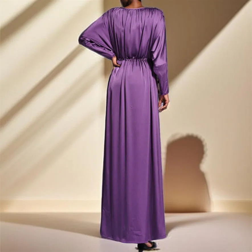 Boat Neck Silky Maxi Dress with Raglan Sleeves