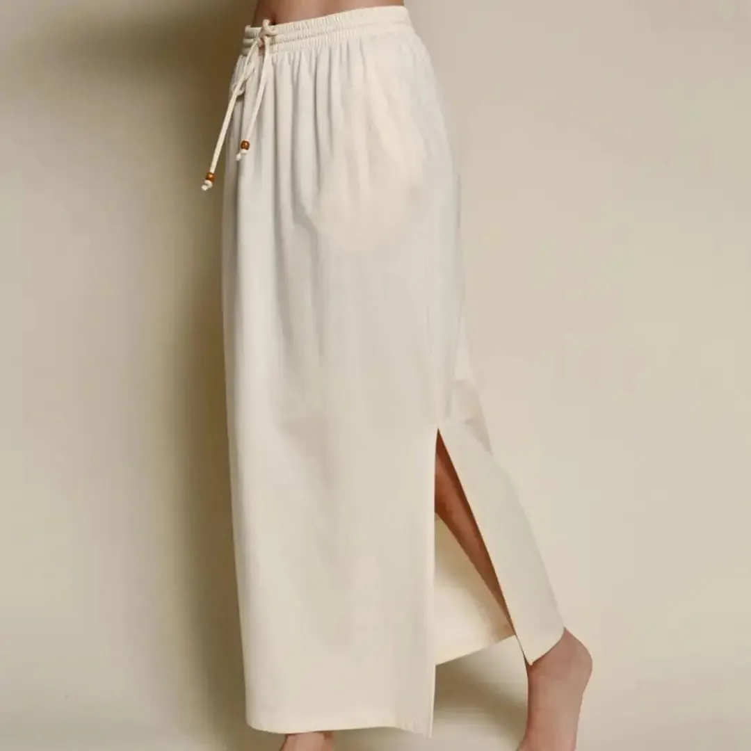 Brushed Organic Hemp Side Slit Maxi Skirt Banana