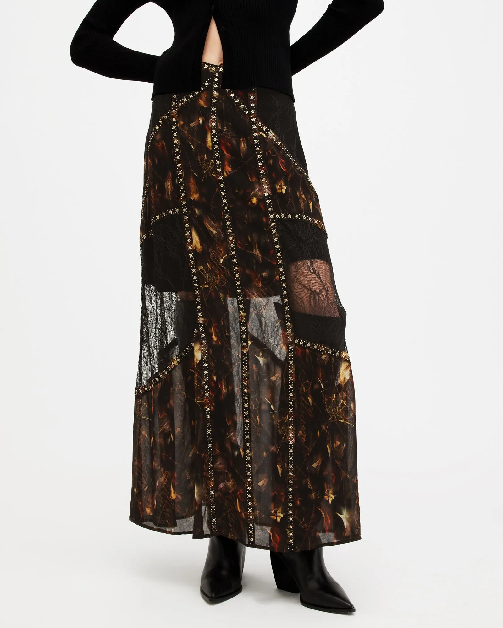 Bryn Embellished Panelled Maxi Skirt