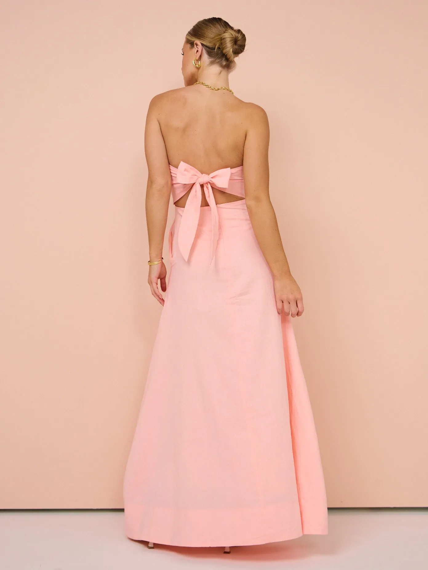 By Nicola Wavy Strapless Maxi Dress in Rockmelon