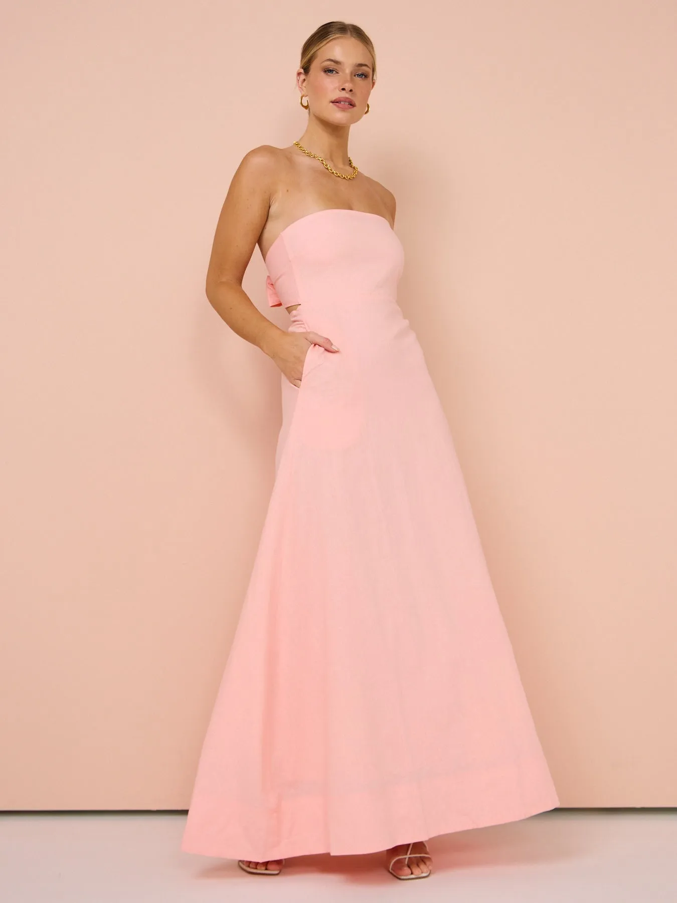 By Nicola Wavy Strapless Maxi Dress in Rockmelon